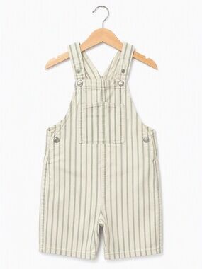 Zara Kids Sage Green Hickory Stripe Cotton Utility Short Overalls 5-6Y Summer